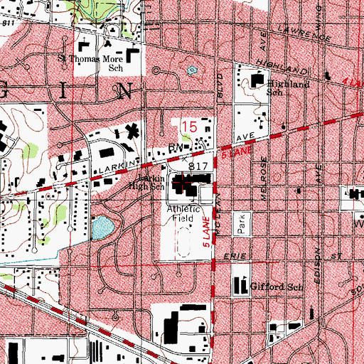 Topographic Map of Larkin High School, IL