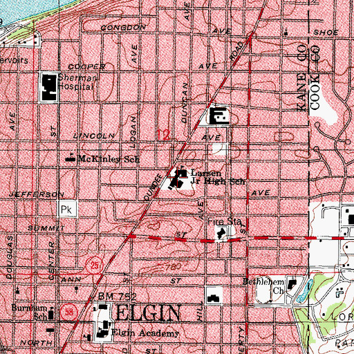Topographic Map of Larsen Middle School, IL