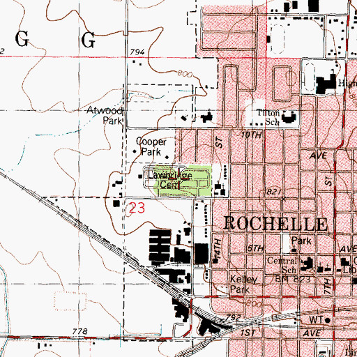 Topographic Map of Lawnridge Cemetery, IL