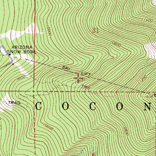 Topographic Map of Snowbowl Ski Area, AZ