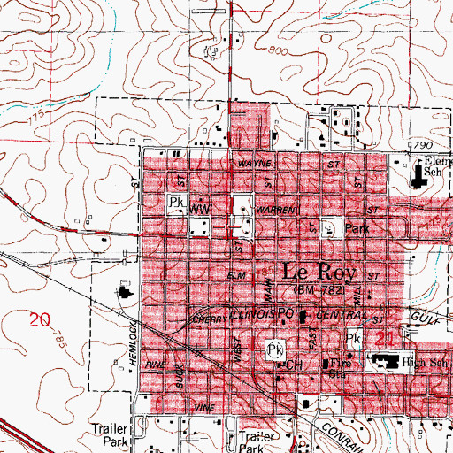 Topographic Map of Le Roy, IL