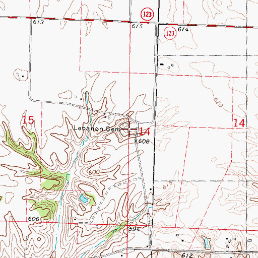 Topographic Map of Lebanon Cemetery, IL