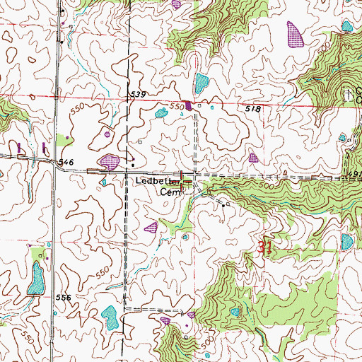 Topographic Map of Ledbetter Cemetery, IL