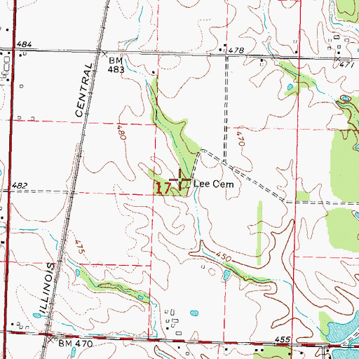 Topographic Map of Lee Cemetery, IL