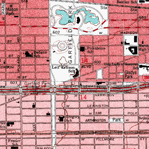 Topographic Map of Ericson Scholastic Academy, IL