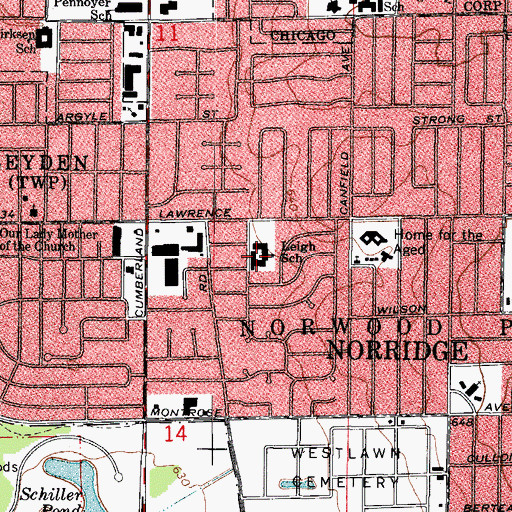 Topographic Map of Leigh Elementary School, IL