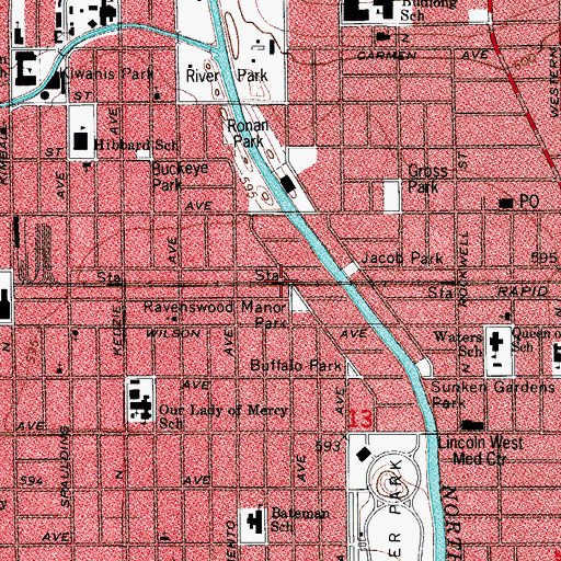 Topographic Map of Leland Park Station, IL