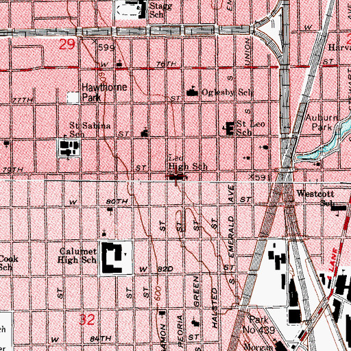 Topographic Map of Leo High School, IL