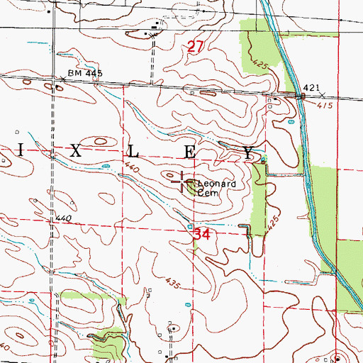 Topographic Map of Leonard Cemetery, IL
