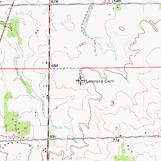 Topographic Map of Leonard Cemetery, IL