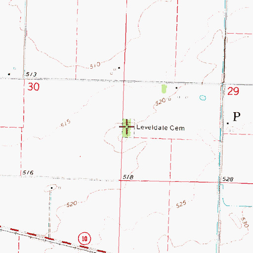 Topographic Map of Leveldale Cemetery, IL