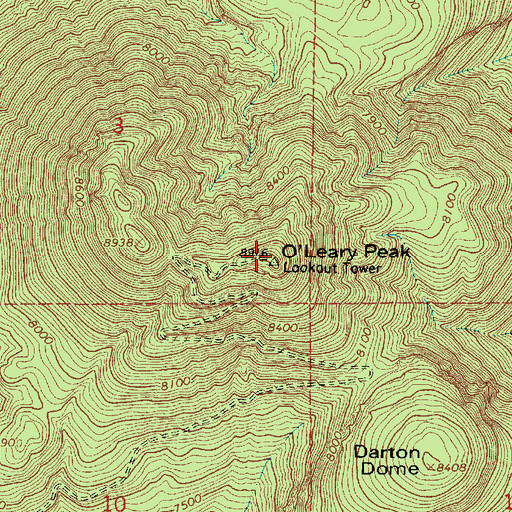 Topographic Map of O'Leary Peak Lookout Tower, AZ