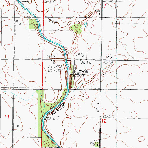 Topographic Map of Lewis Cemetery, IL