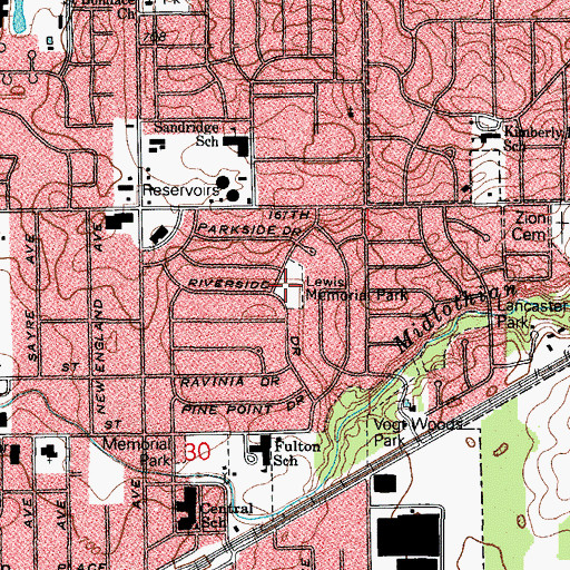 Topographic Map of Lewis Memorial Park, IL