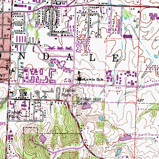 Topographic Map of Lewis Elementary School, IL