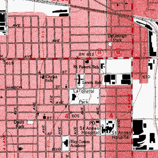 Topographic Map of Lewis Elementary School, IL