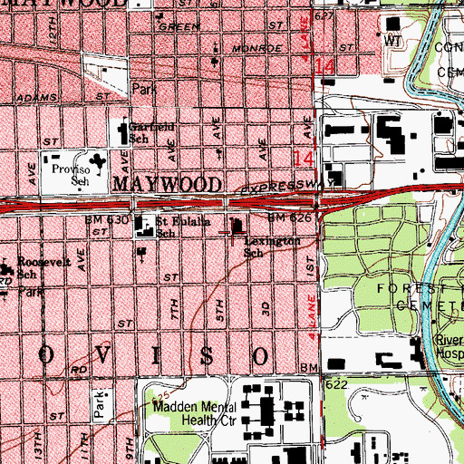 Topographic Map of Lexington Elementary School, IL