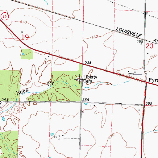 Topographic Map of Liberty Cemetery, IL