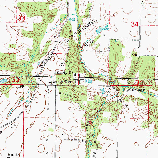 Topographic Map of Liberty Cemetery, IL