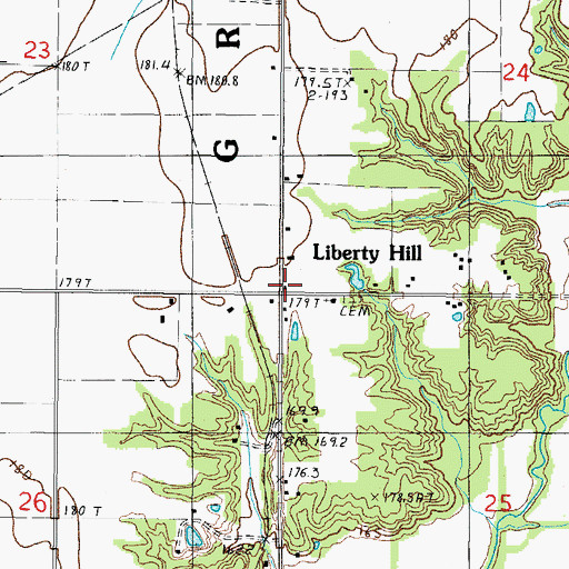 Topographic Map of Liberty Hill School (historical), IL