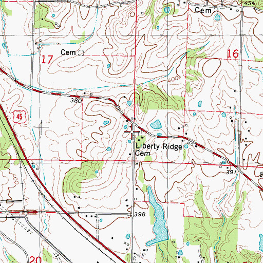 Topographic Map of Liberty Ridge Cemetery, IL