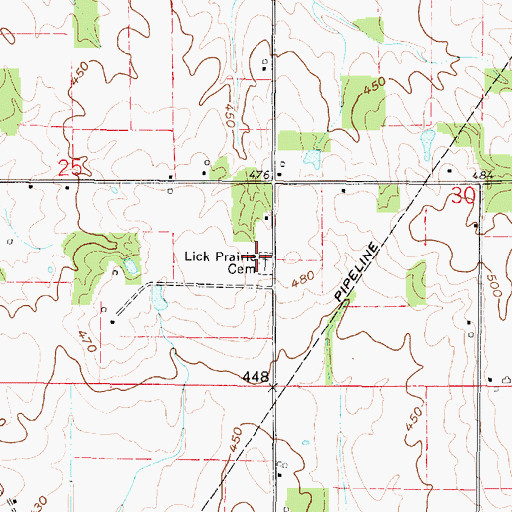 Topographic Map of Lick Prairie Cemetery, IL