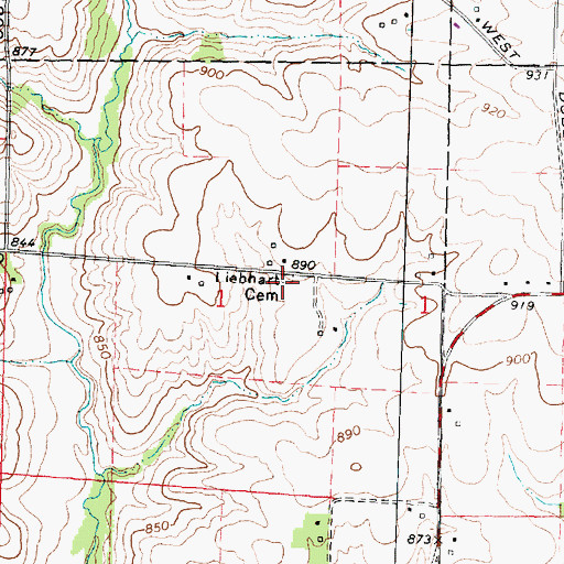 Topographic Map of Liebhart Cemetery, IL