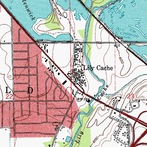 Topographic Map of Lily Cache, IL