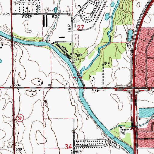 Topographic Map of Lily Cache Creek, IL