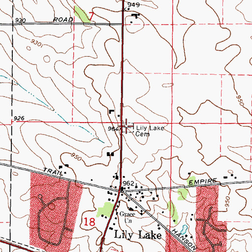 Topographic Map of Lily Lake Cemetery, IL