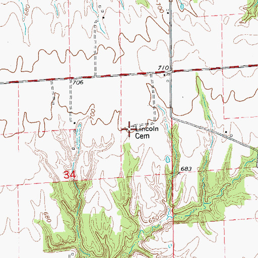 Topographic Map of Lincoln Catholic Cemetery, IL