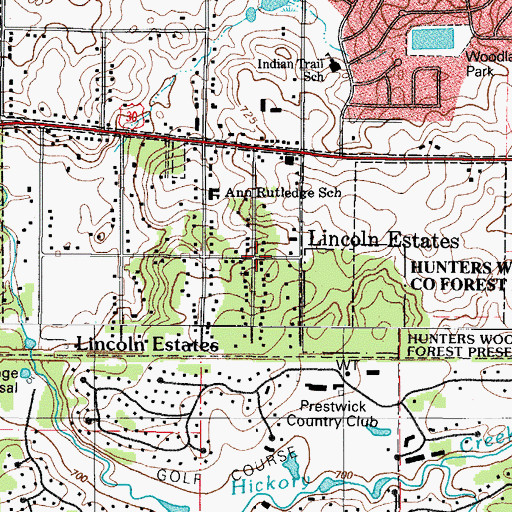 Topographic Map of Lincoln Estates, IL