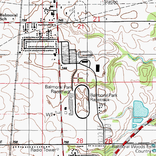 Topographic Map of Balmoral Park Racetrack, IL