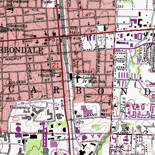 Topographic Map of Lincoln Middle School, IL