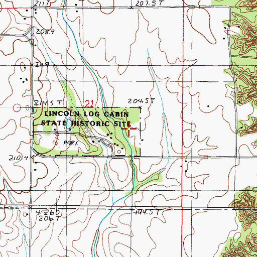 Topographic Map of Lincoln Log Cabin State Historic Site, IL