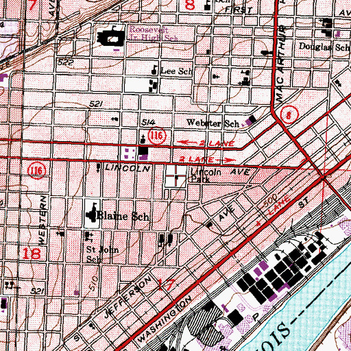 Topographic Map of Lincoln Park, IL
