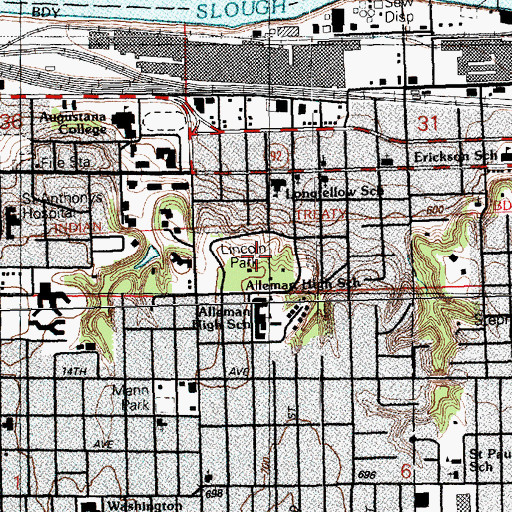 Topographic Map of Lincoln Park, IL