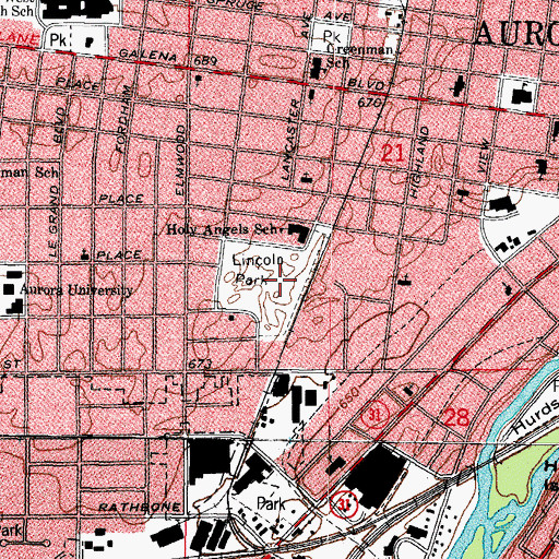 Topographic Map of Lincoln Park, IL