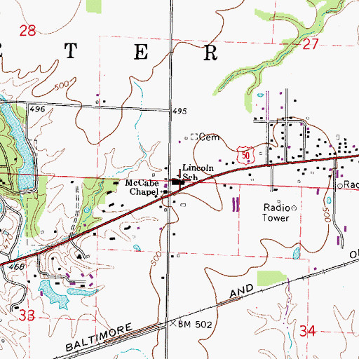 Topographic Map of Lincoln School, IL