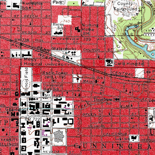 Topographic Map of Lincoln School, IL