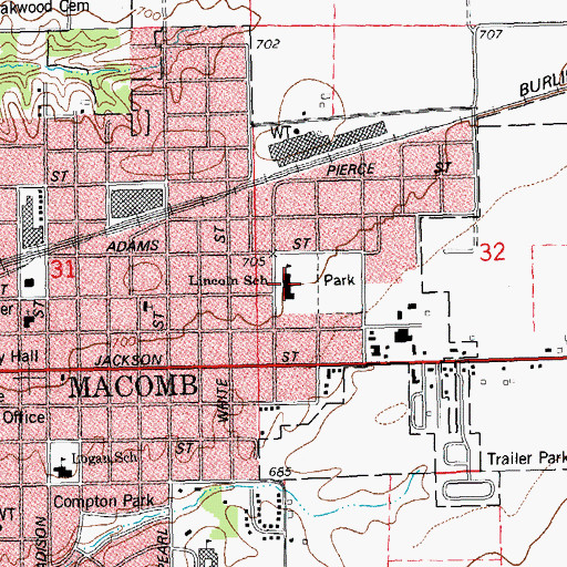 Topographic Map of Lincoln Elementary School, IL