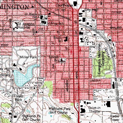 Topographic Map of Lincoln School (historical), IL