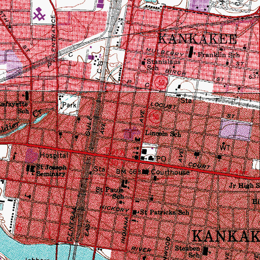 Topographic Map of Lincoln School, IL