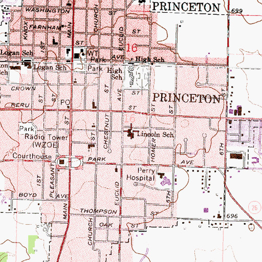 Topographic Map of Lincoln Elementary School, IL