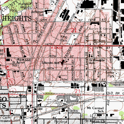 Topographic Map of Lincoln Elementary School, IL