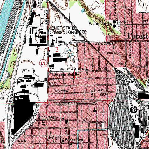 Topographic Map of Lincoln Elementary School, IL