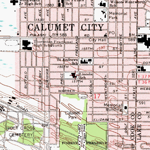 Topographic Map of Lincoln Elementary School, IL
