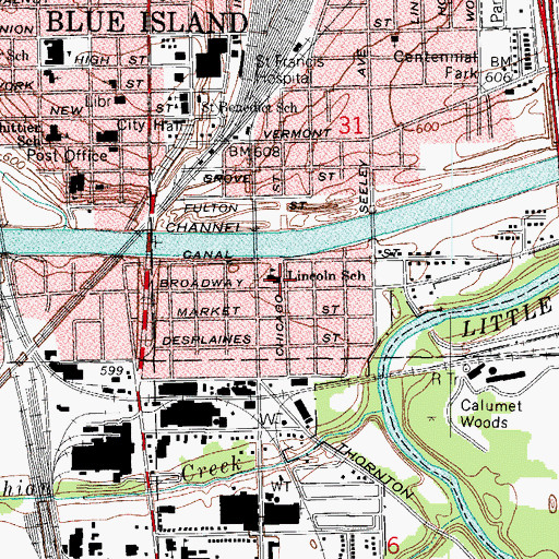 Topographic Map of Lincoln Elementary School, IL