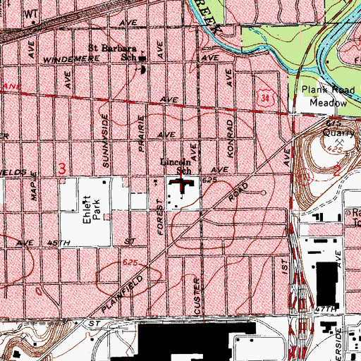 Topographic Map of Lincoln Elementary School, IL