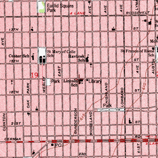 Topographic Map of Lincoln Junior High School, IL